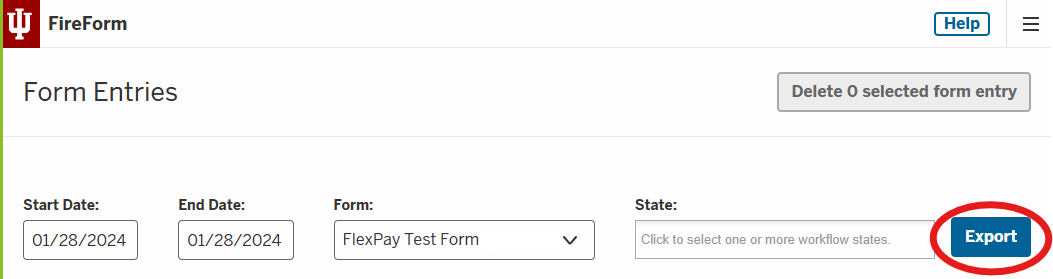 FireForm Form Entries Search Screen